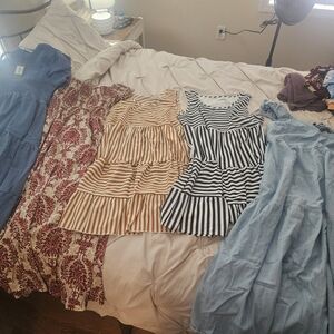 Striped Tiered Sundress - Black & White Includes 5